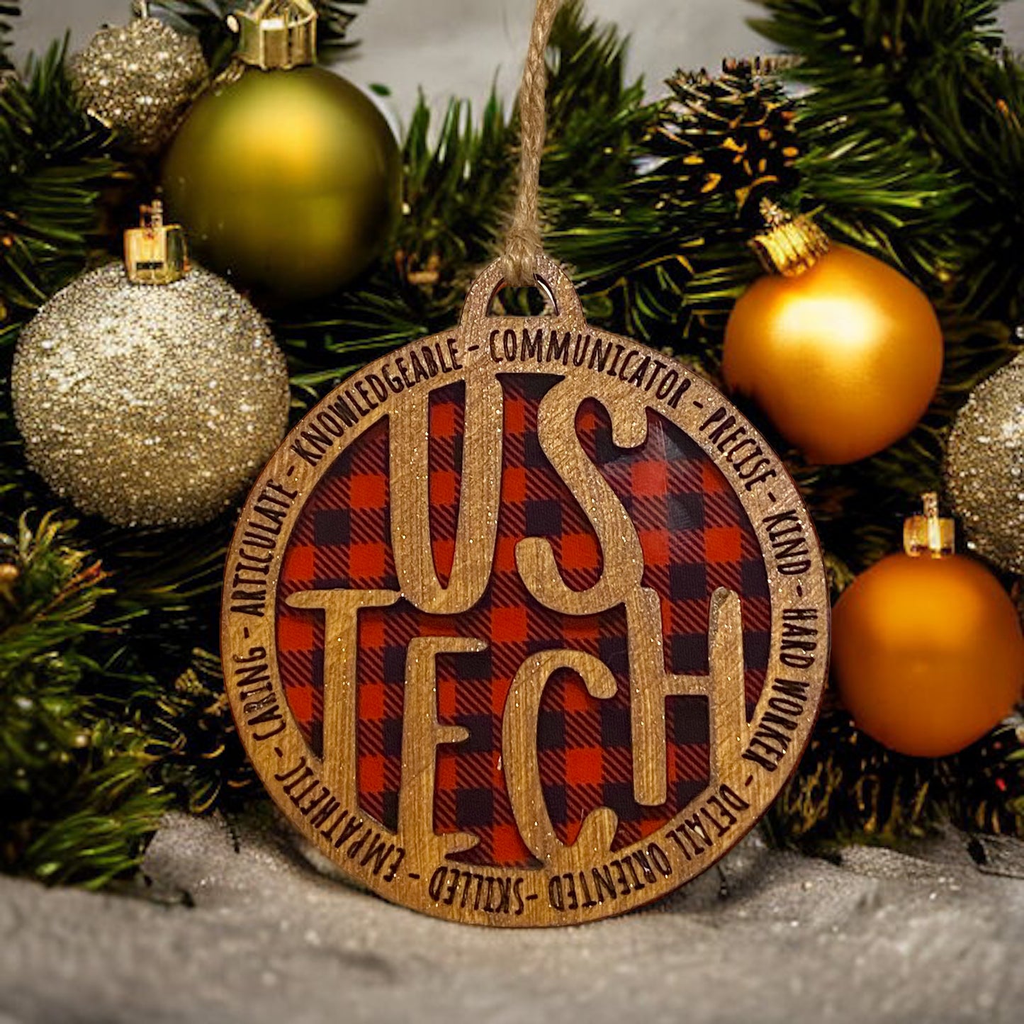 Christmas Ornament Ultrasound Tech Buffalo Plaid