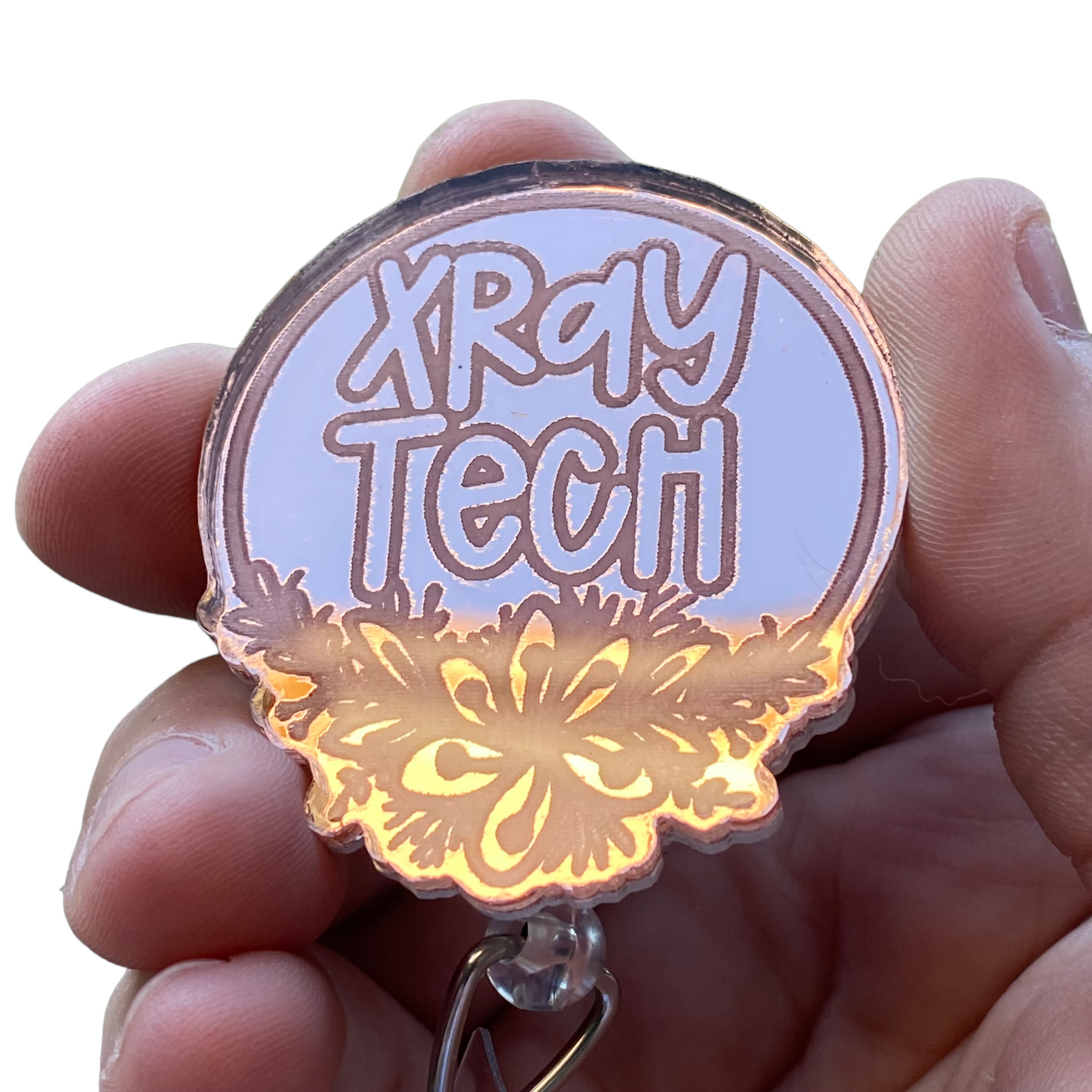 Badge Reel Rose Gold Floral Xray Tech