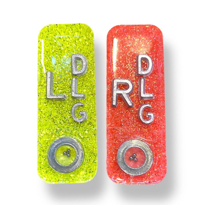 Coral and Yellow BB Mitchell Xray Markers Customized with Lead Initials