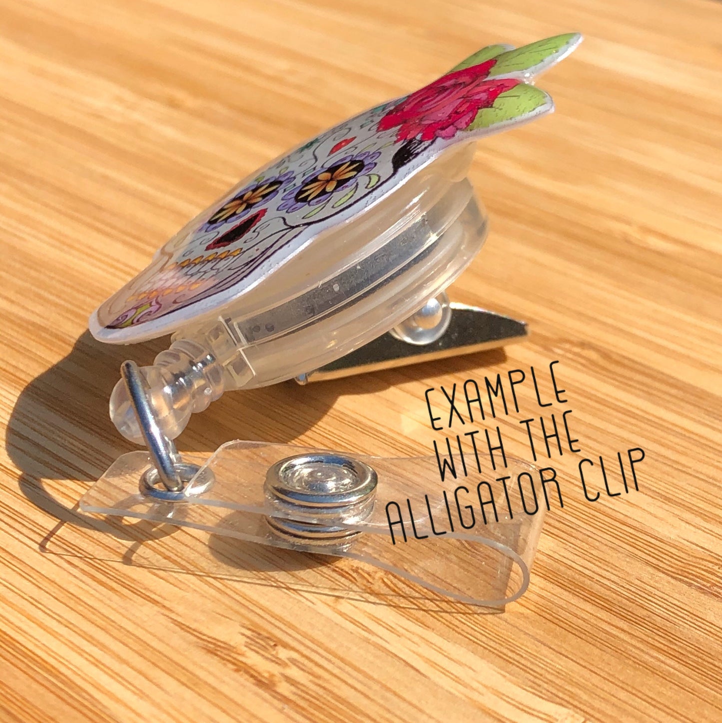 Badge Reel Sugar Skull Mrs Day oF the Dead