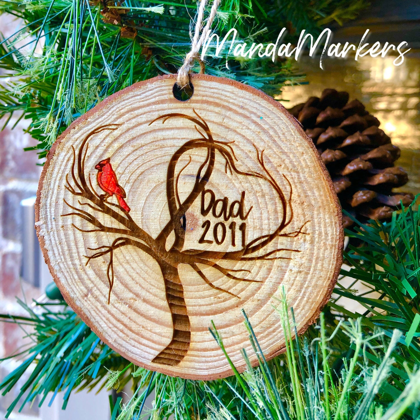 Wooden Slice Cardinal Custom Christmas Ornament