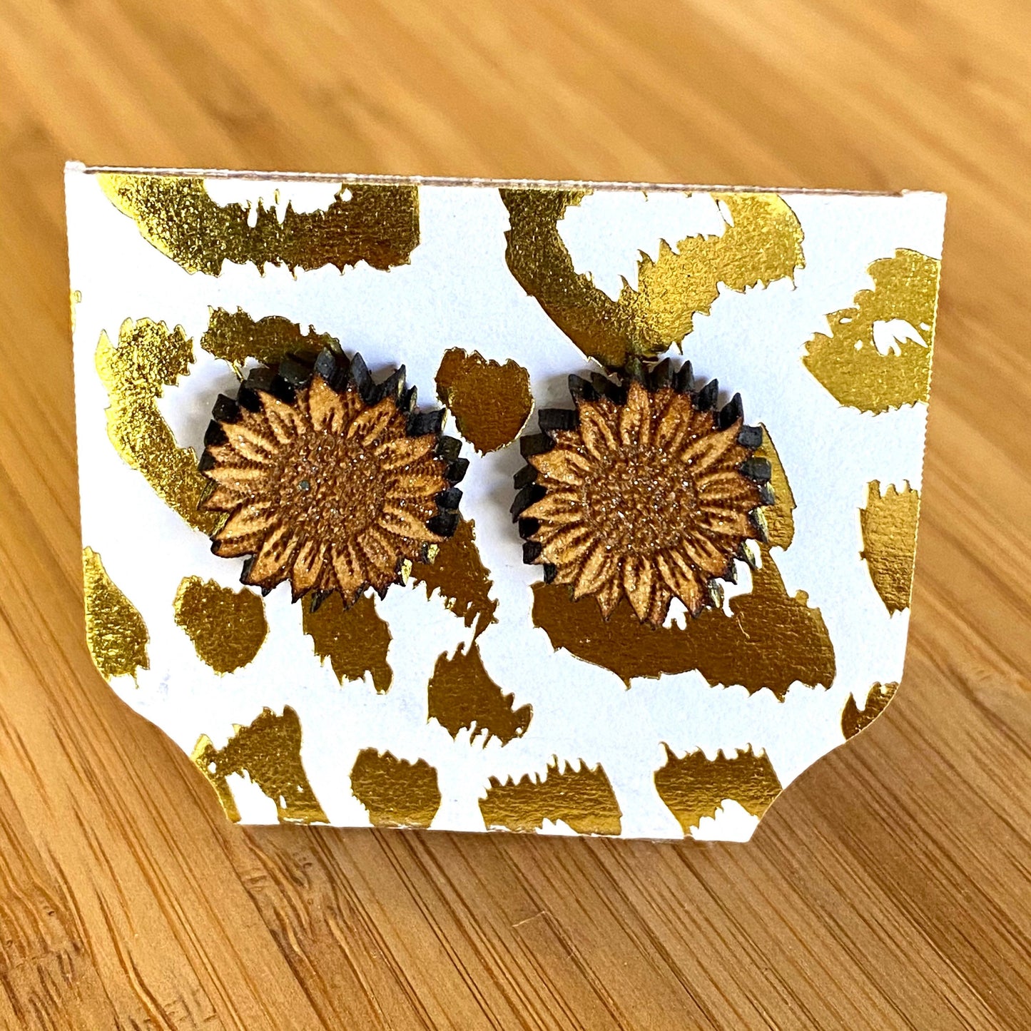 Wooden Earrings Sunflower with Sterling Silver Studs Hypoallergenic