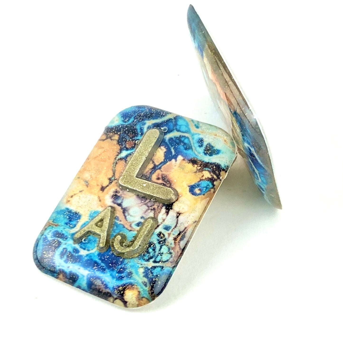 Xray Markers Marbled Blue and Gold with Gold Initials