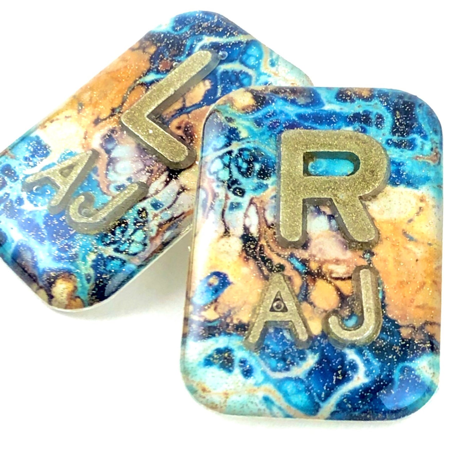 Xray Markers Marbled Blue and Gold with Gold Initials