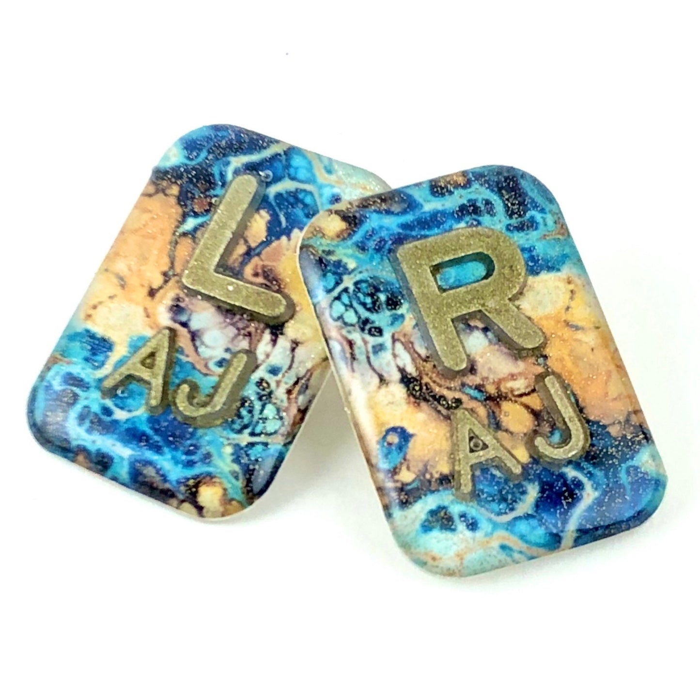 Xray Markers Marbled Blue and Gold with Gold Initials