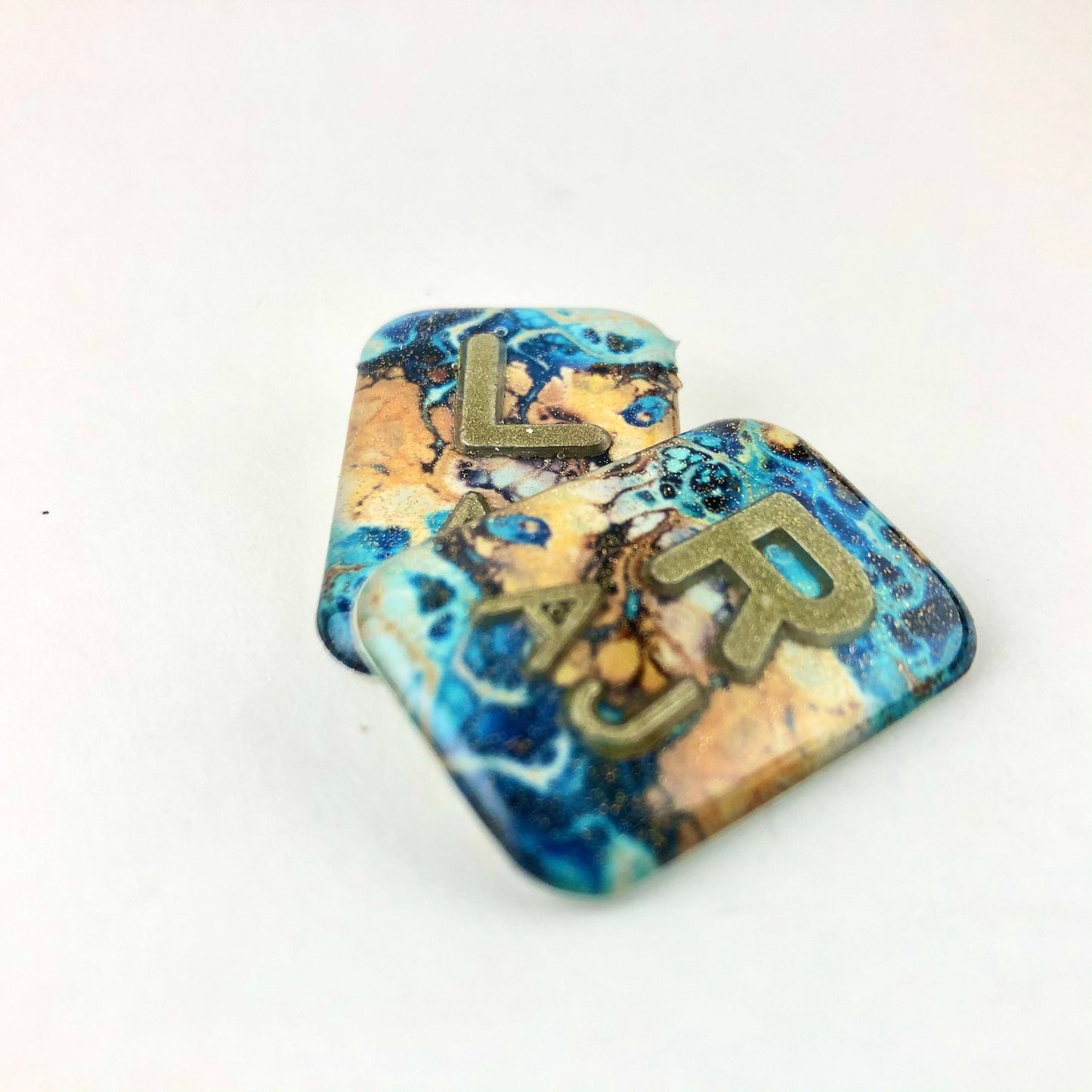 Xray Markers Marbled Blue and Gold with Gold Initials