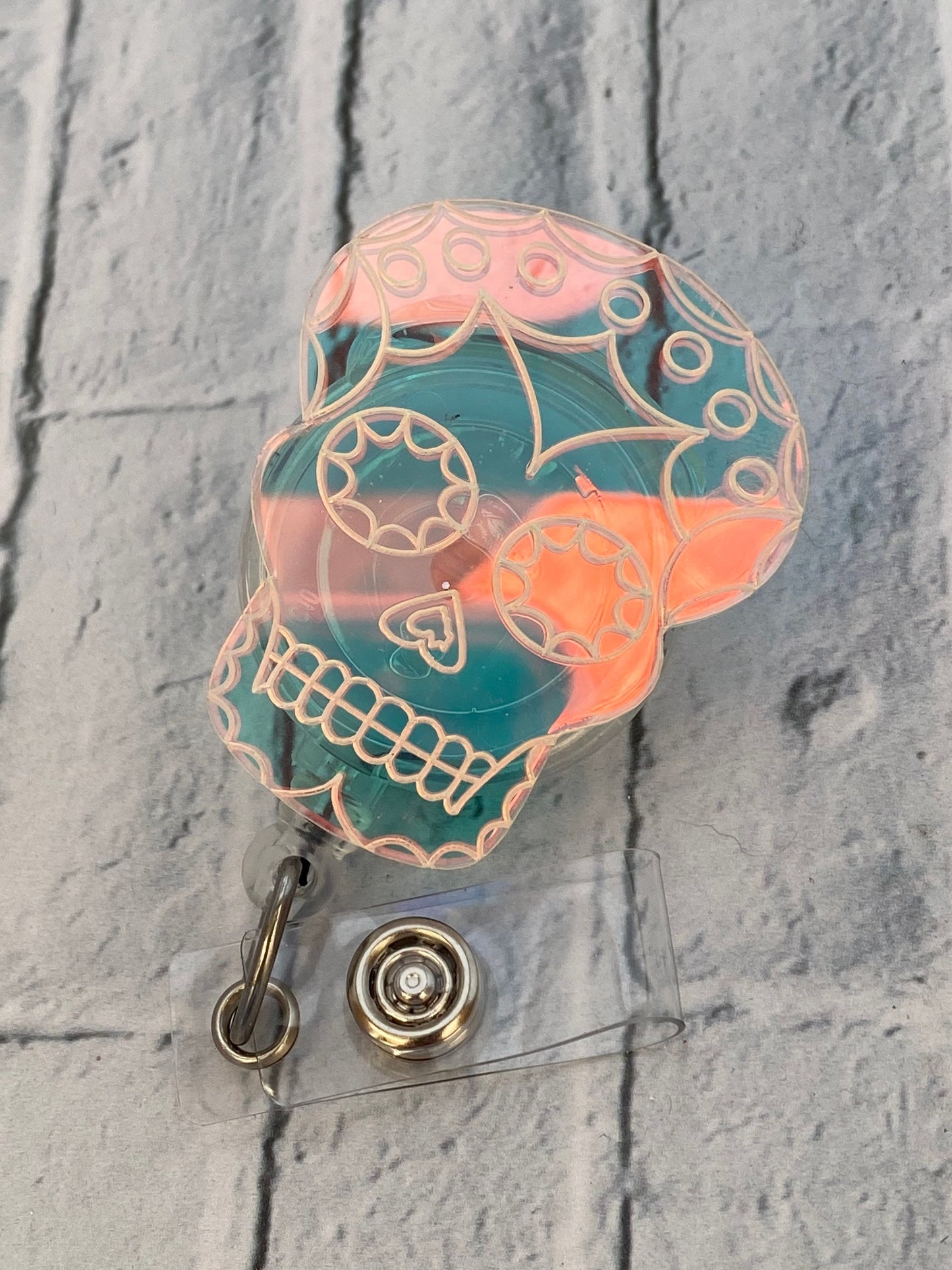 Badge Reel Iridescent Sugar Skull