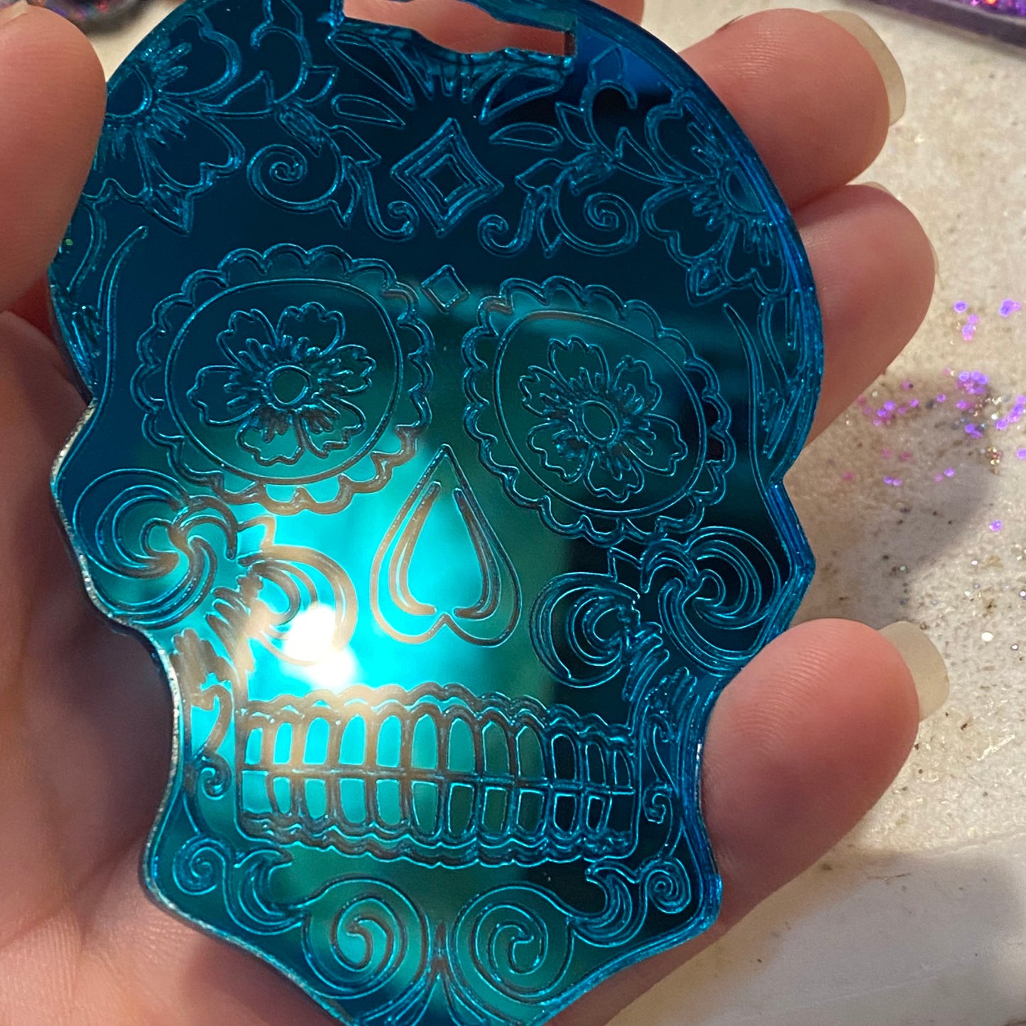 Radpad Teal Mirror Look Sugar Skull for Holding Xray Markers
