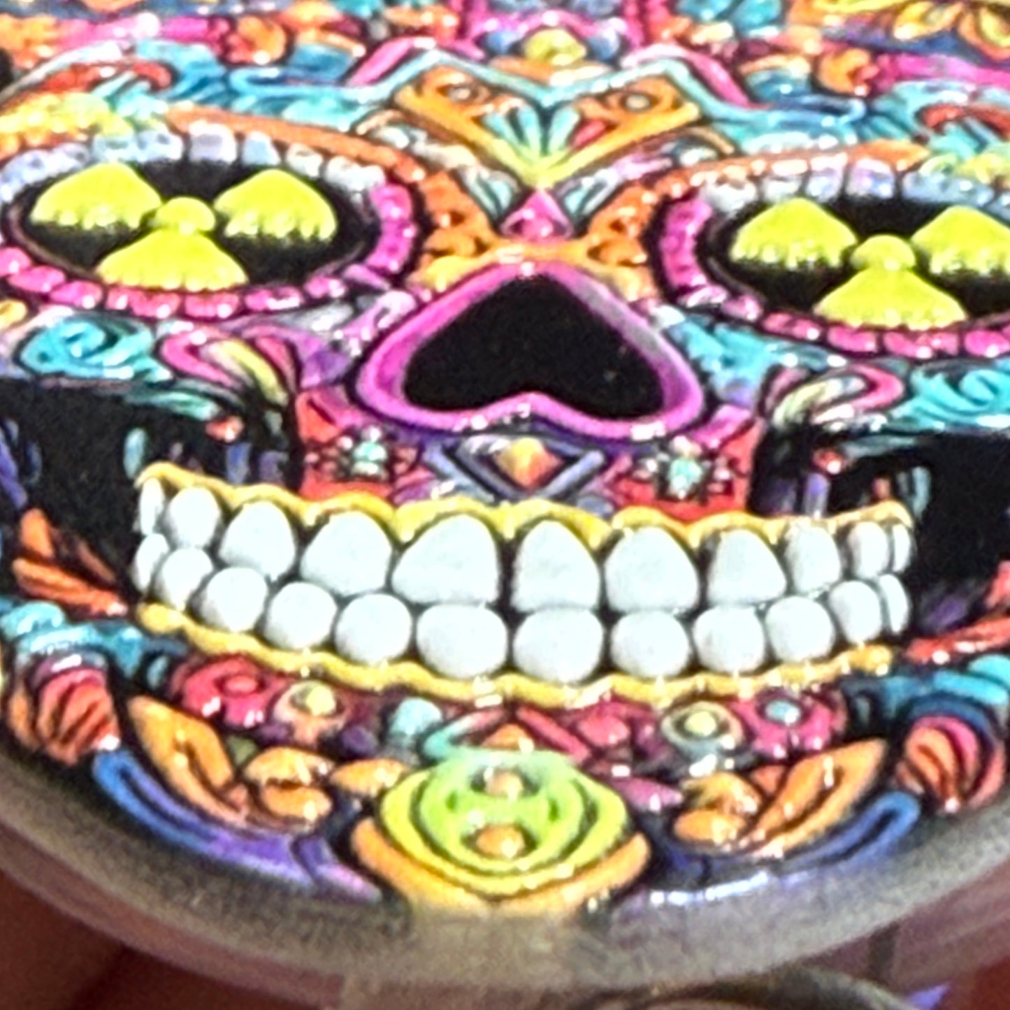 Textured Badge Reel Sugar Skull with Melty Radiation Eyes