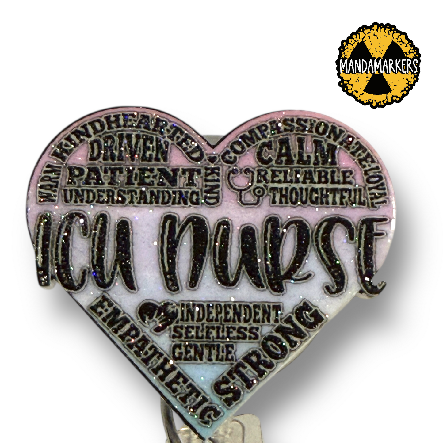 Badge Reel Sparkle ICU Nurse Heart