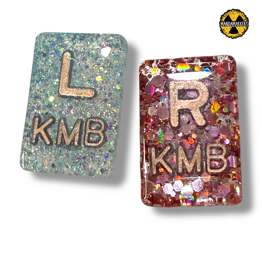 Xray Markers Rectangle and Customized with Rose Gold Initials in Strawberry Shortcake and Seafoam