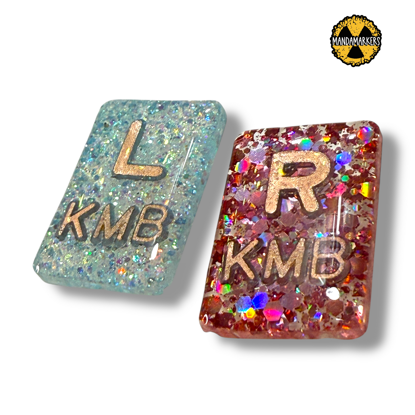 Xray Markers Rectangle and Customized with Rose Gold Initials in Strawberry Shortcake and Seafoam