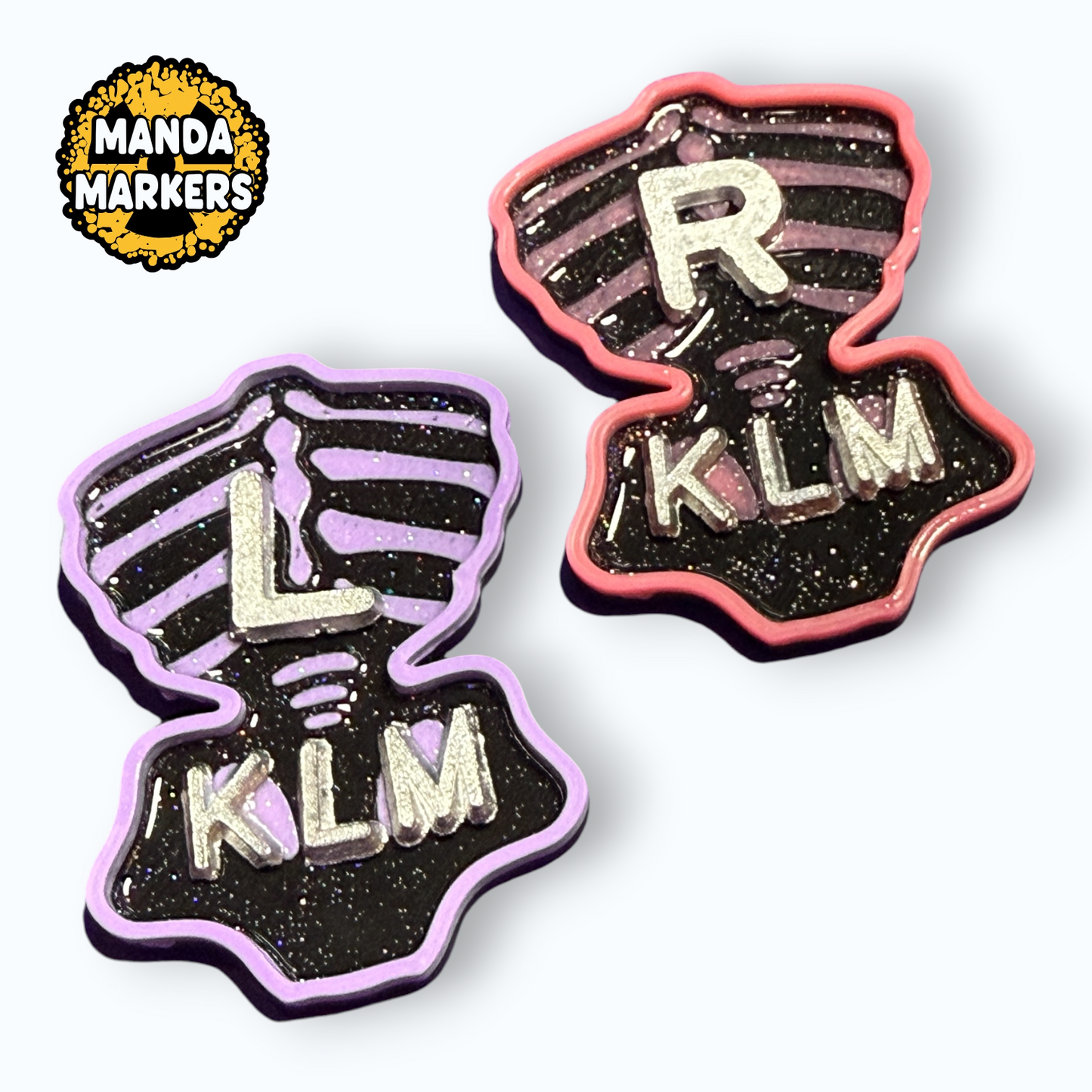 Skeleton Torso Xray Markers with Initials Black, Purple and Pink
