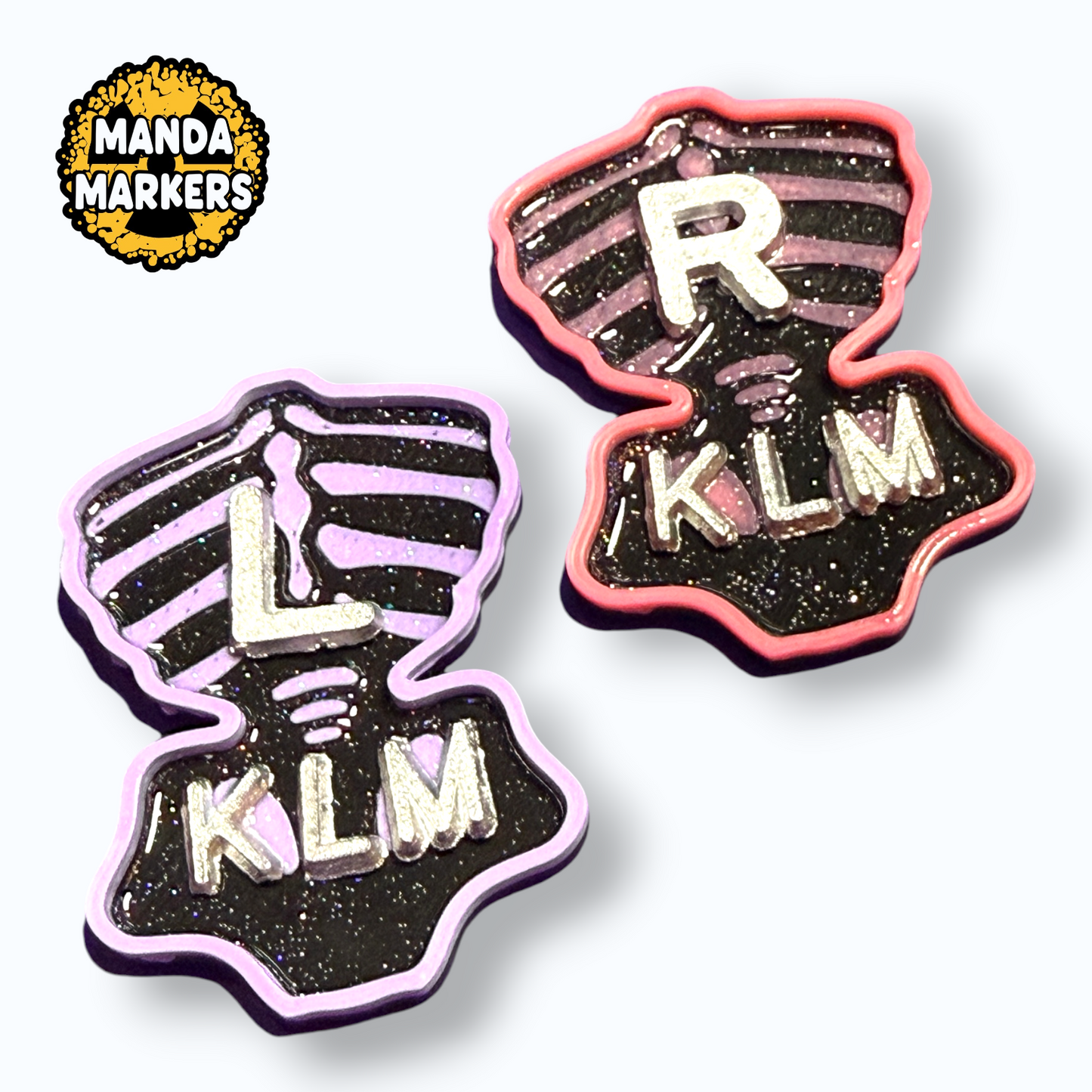 Skeleton Torso Xray Markers with Initials Black, Purple and Pink