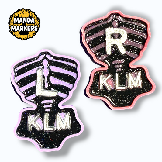 Skeleton Torso Xray Markers with Initials Black, Purple and Pink