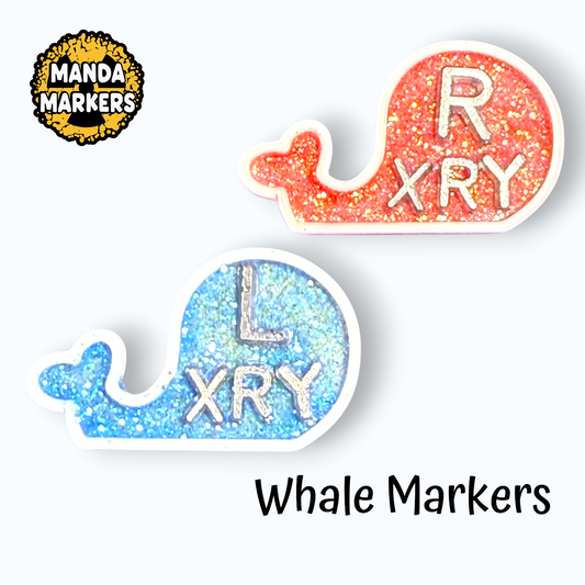 Whale Xray Markers Customized with Many Glitter Choices and Custom Initials