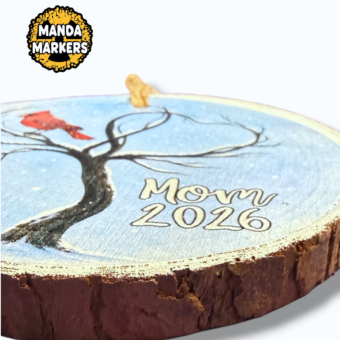 Wooden Slice Full Color Cardinal Custom Christmas Ornament Add Names and Dates