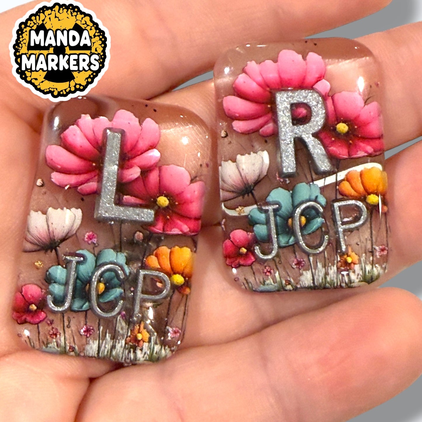 Pink Flower Xray Markers for with up to 3 Initials