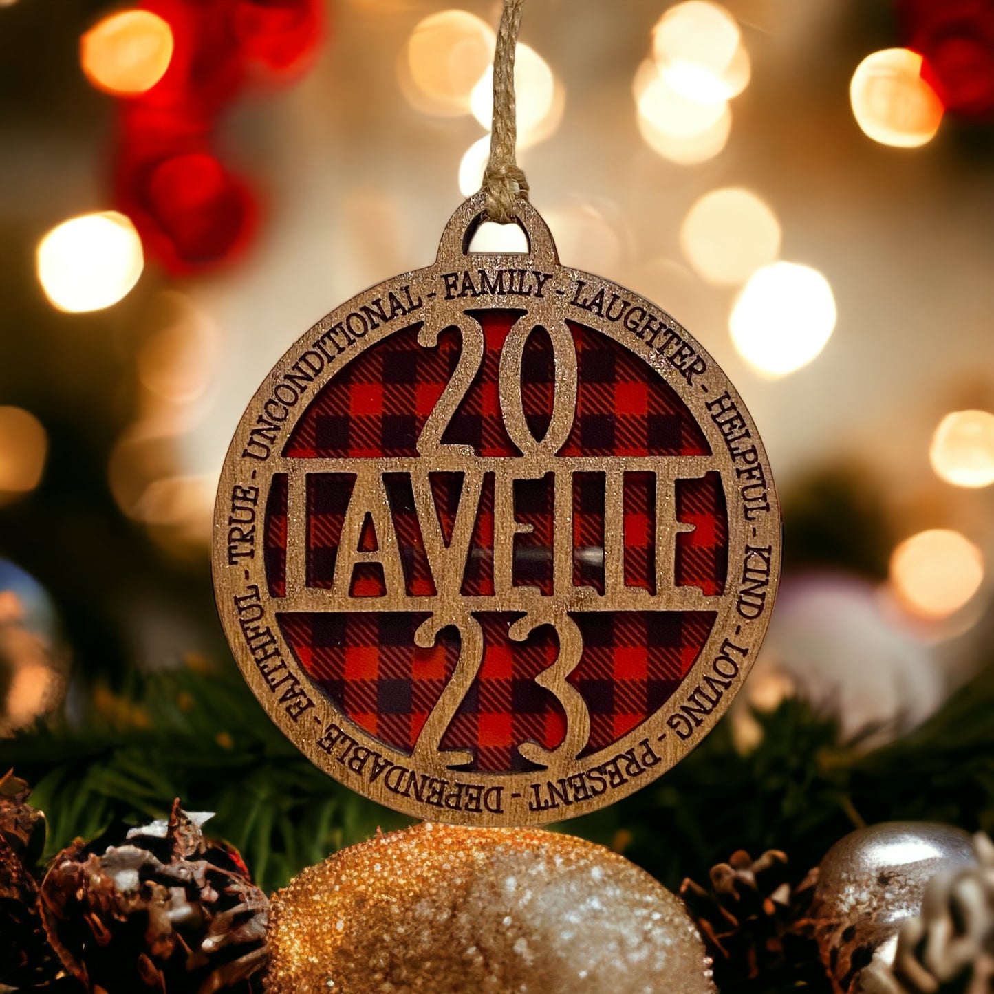 Personalized Buffalo Plaid Family Christmas Ornament with Year