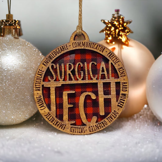 Surgical Tech Buffalo Plaid Christmas Ornament