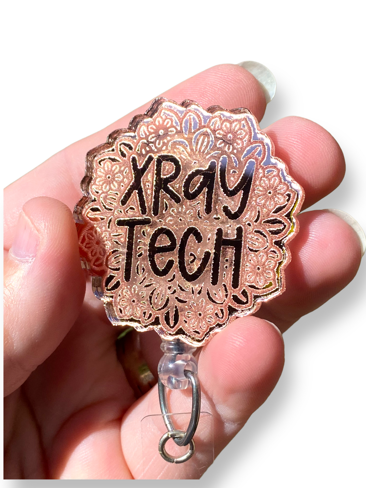 Badge Reel Rose Gold Floral Xray Tech