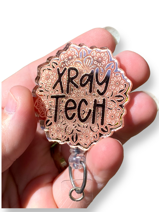 Badge Reel Rose Gold Floral Xray Tech