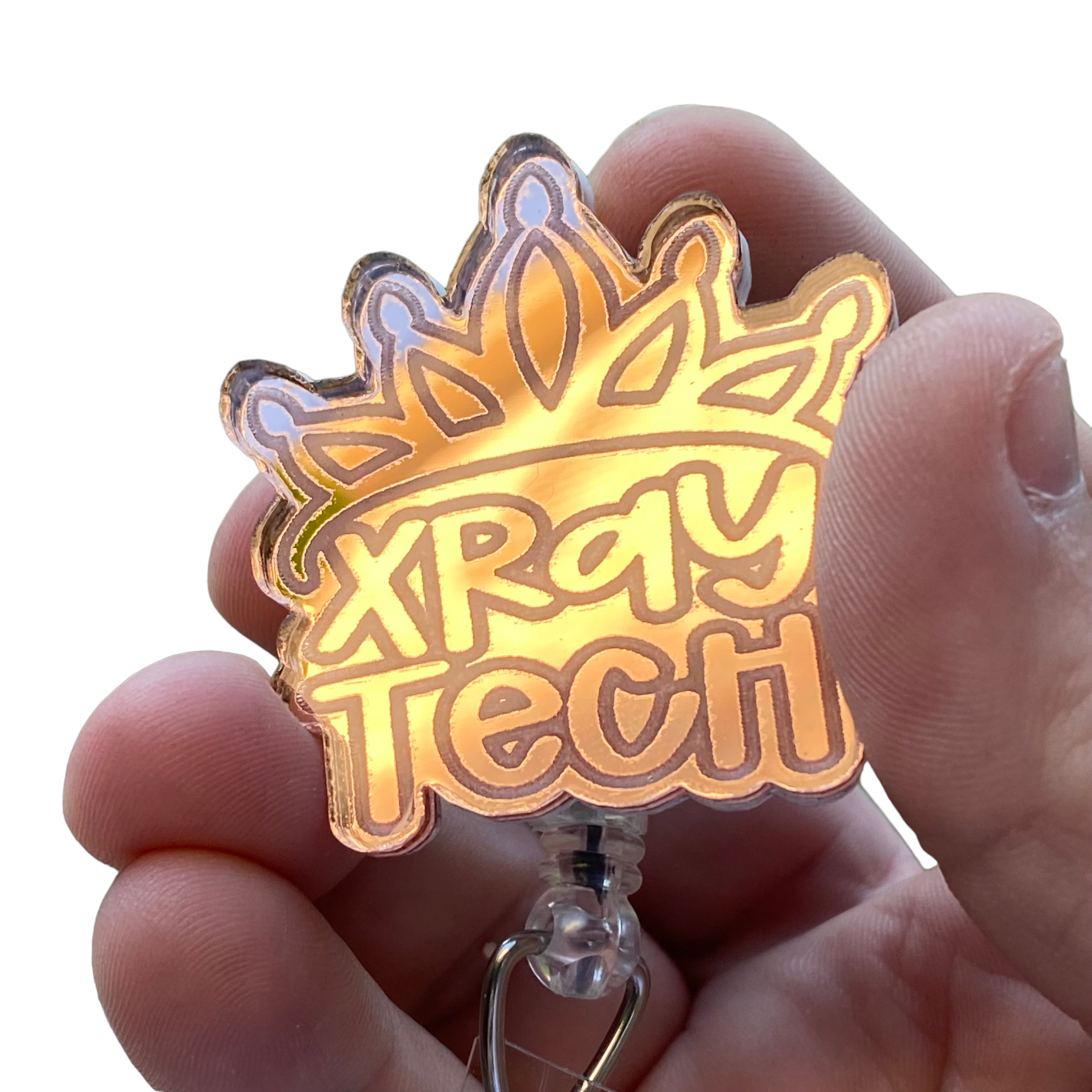 Badge Reel Rose Gold Xray Tech Crown Belt Clip