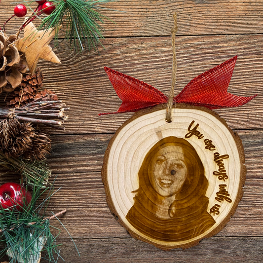 Wooden Slice Custom Photo Christmas Ornament