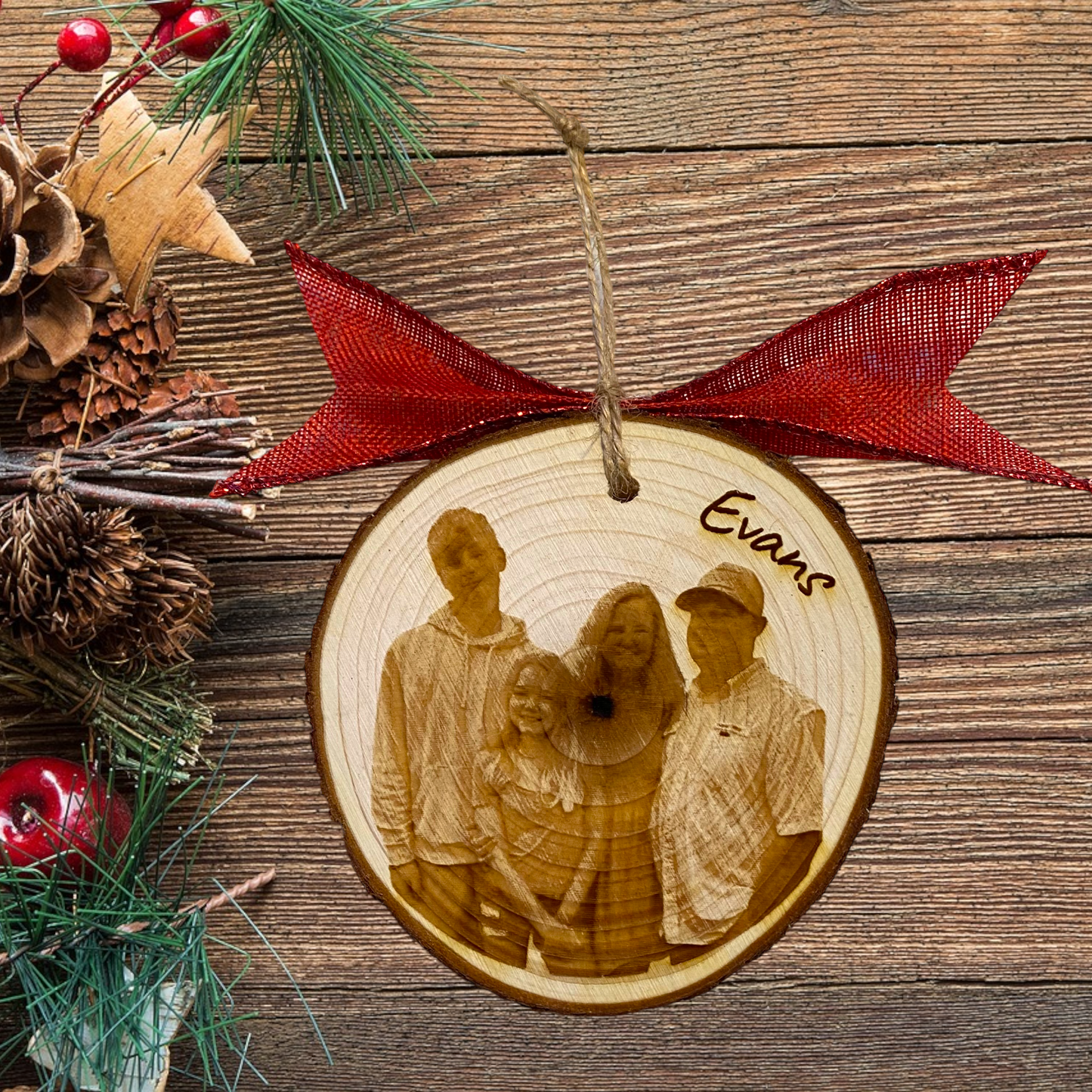 Wooden Slice Custom Photo Christmas Ornament