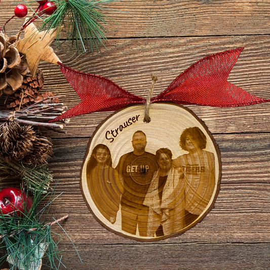 Wooden Slice Custom Photo Christmas Ornament