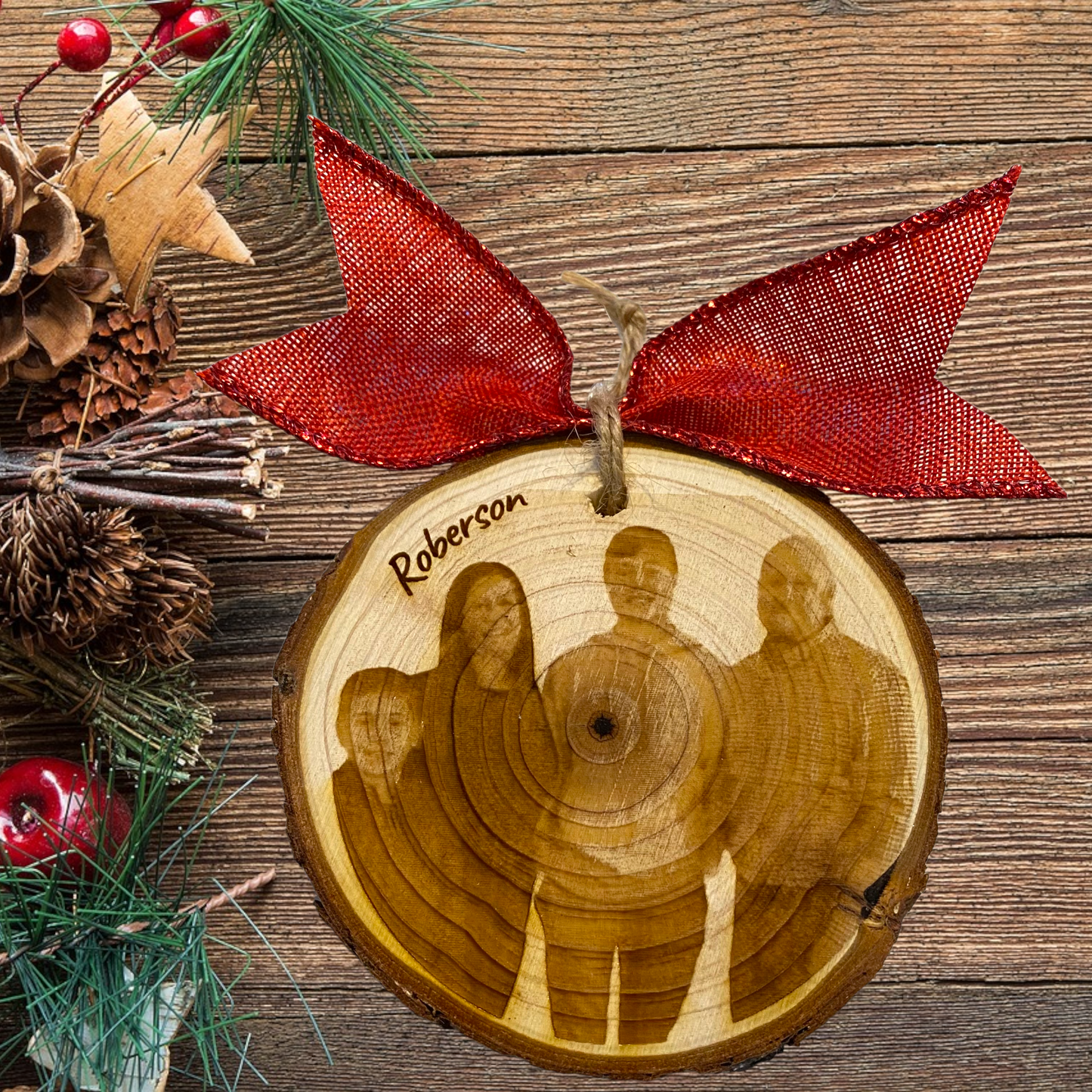 Wooden Slice Custom Photo Christmas Ornament