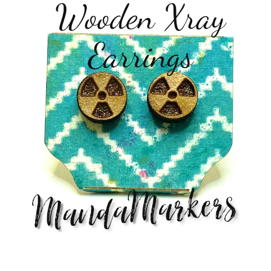 Wooden Earrings Rad Symbol with 925 Sterling Silver Posts Hypoallergenic