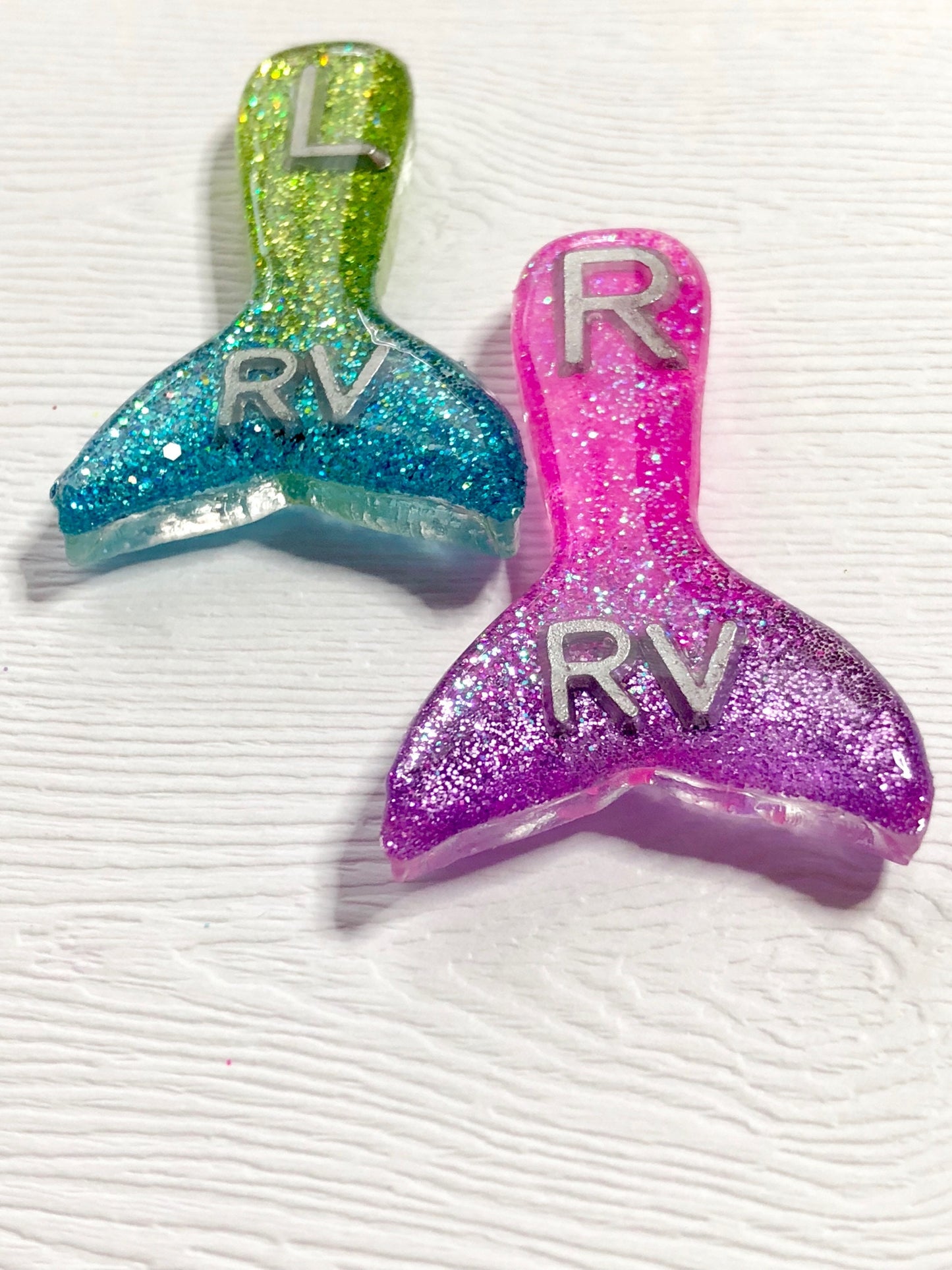 Mermaid Tail Xray Markers Customized with 2 Initials Pink/Purple and Teal/Green