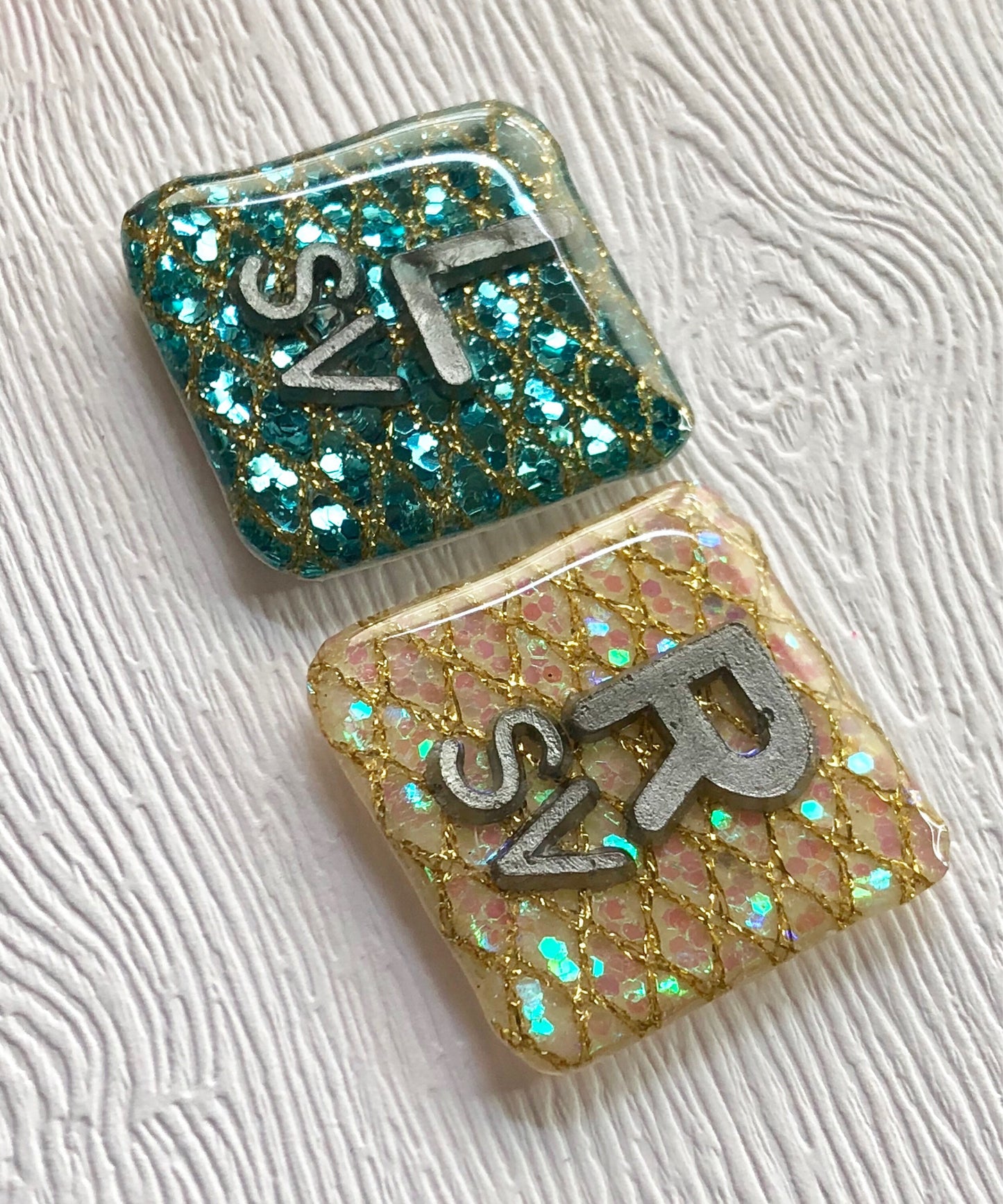 Fancy Square Xray Markers Customized w/ Initals Teal/Tan