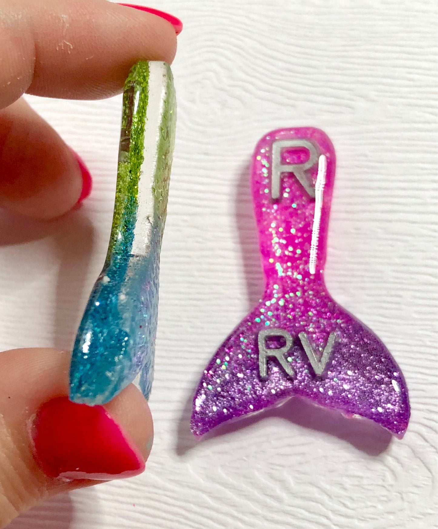 Mermaid Tail Xray Markers Customized with 2 Initials Pink/Purple and Teal/Green