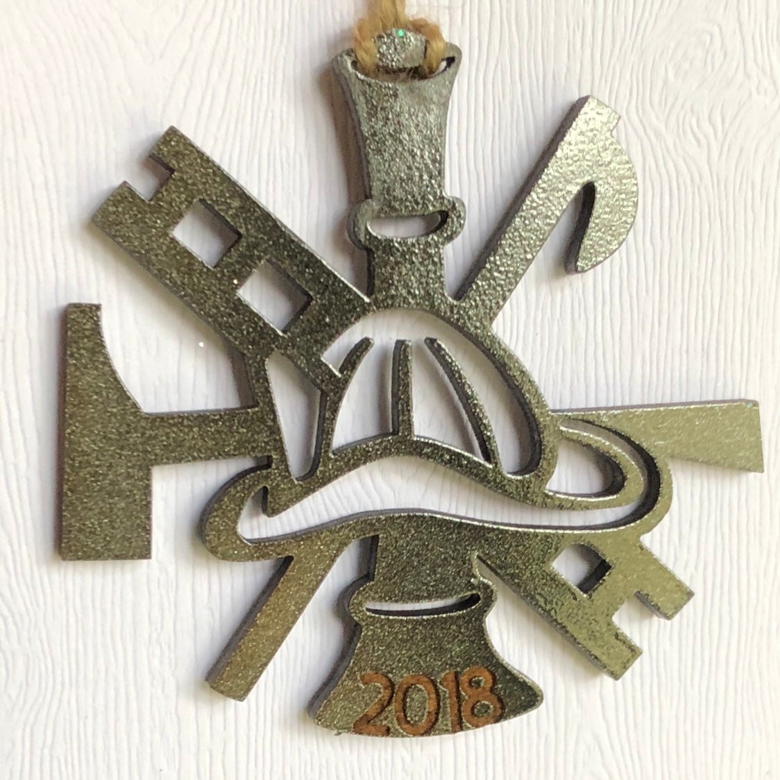 Firefighter Christmas Ornament Etched with Year in Metallic