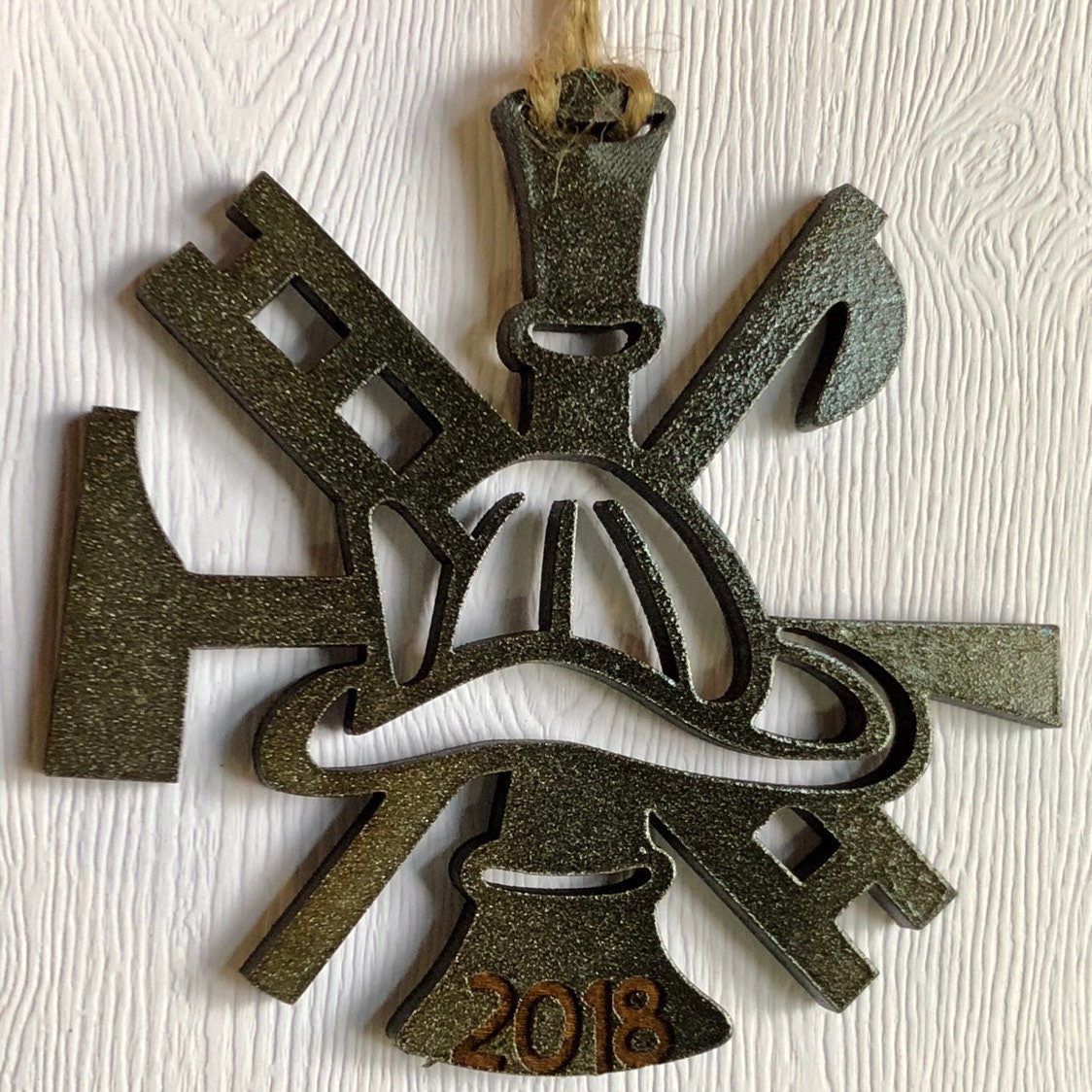 Firefighter Christmas Ornament Etched with Year in Metallic