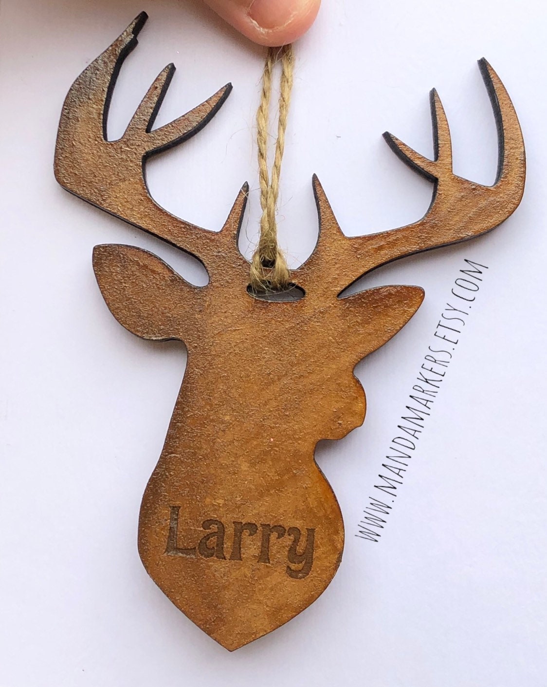 Wooden Rustic Buck Ornament with Personalized Name