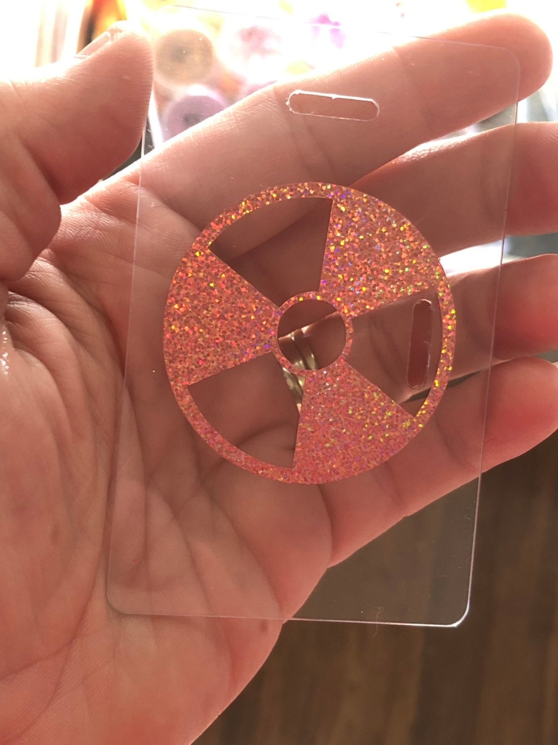 Rad Pad for Holding Xray Markers Holographic Radiation Symbol Rose Gold