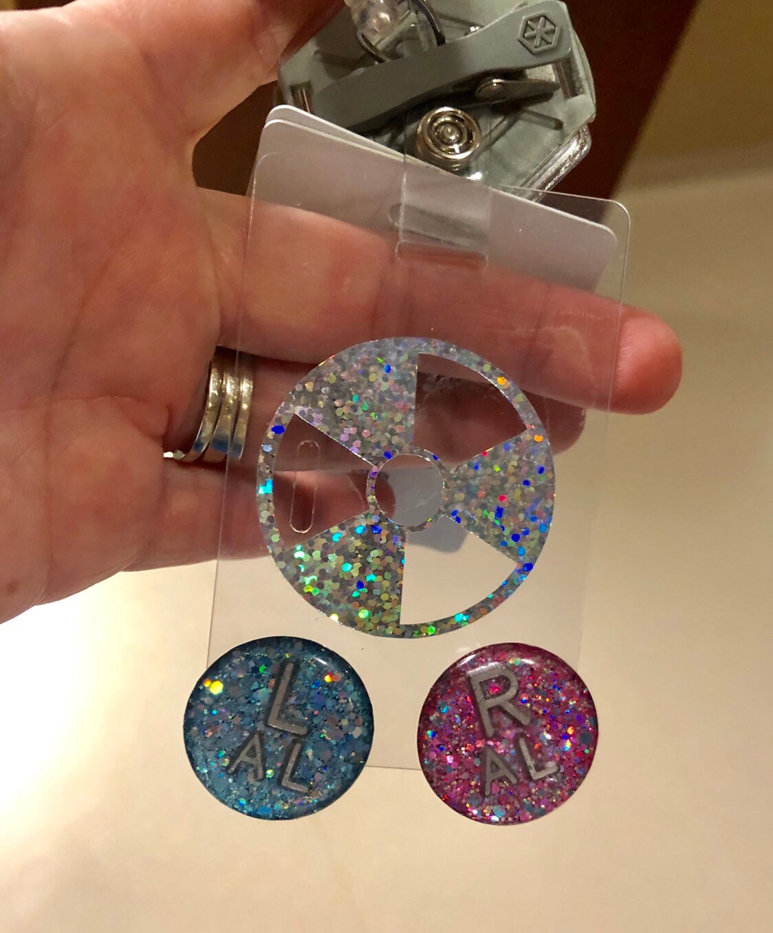 Rad Pad for Holding Xray Markers Holographic Radiation Symbol Silver