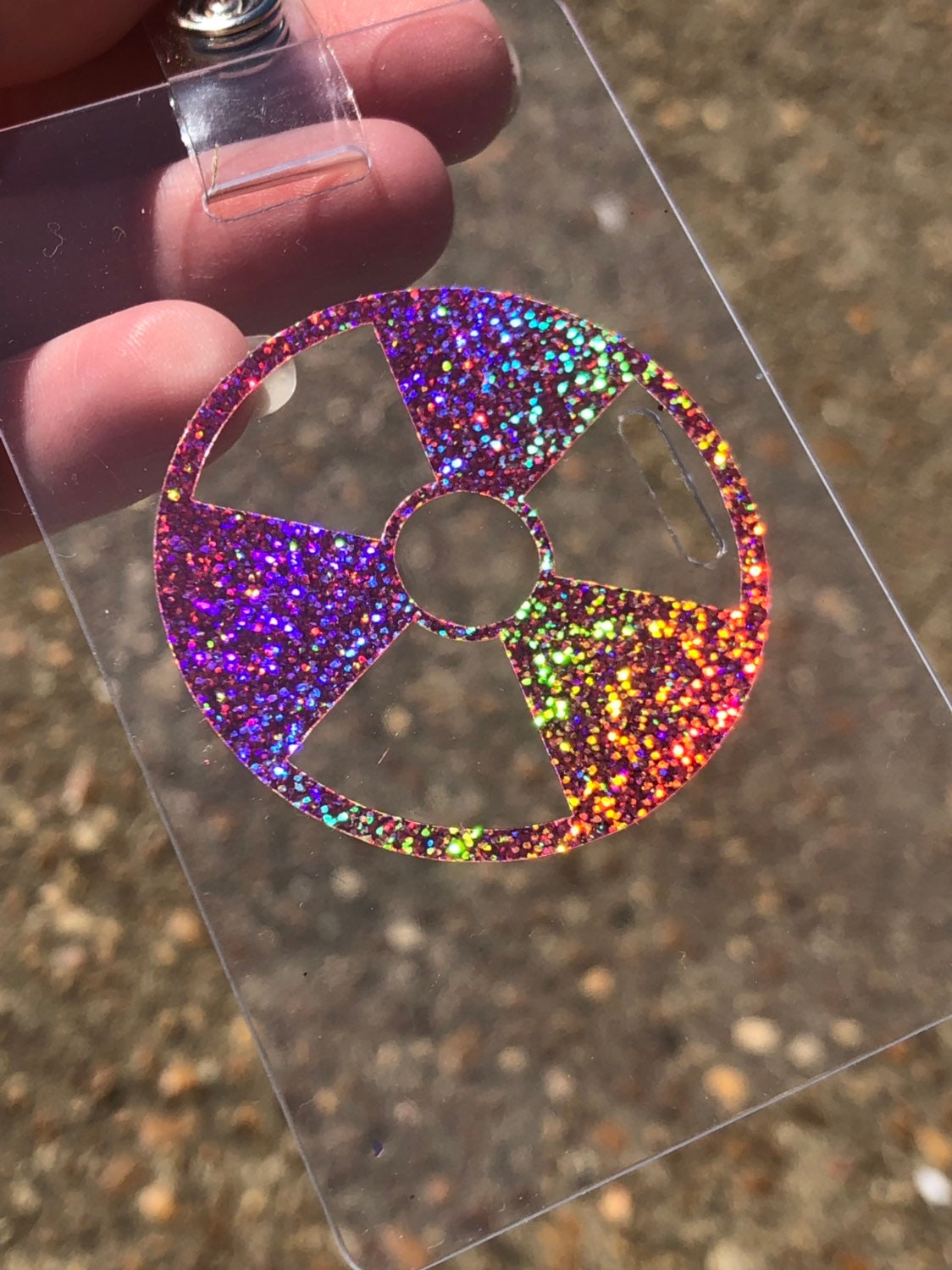 Rad Pad for Holding Xray Markers Holographic Radiation Symbol Rose Gold