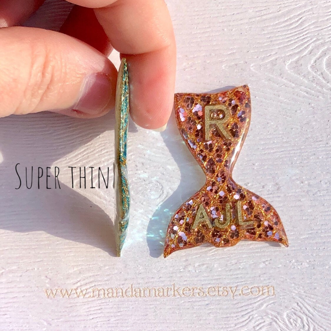 Mermaid Tail Xray Markers Customized with 2-3 Gold Painted Lead Initials