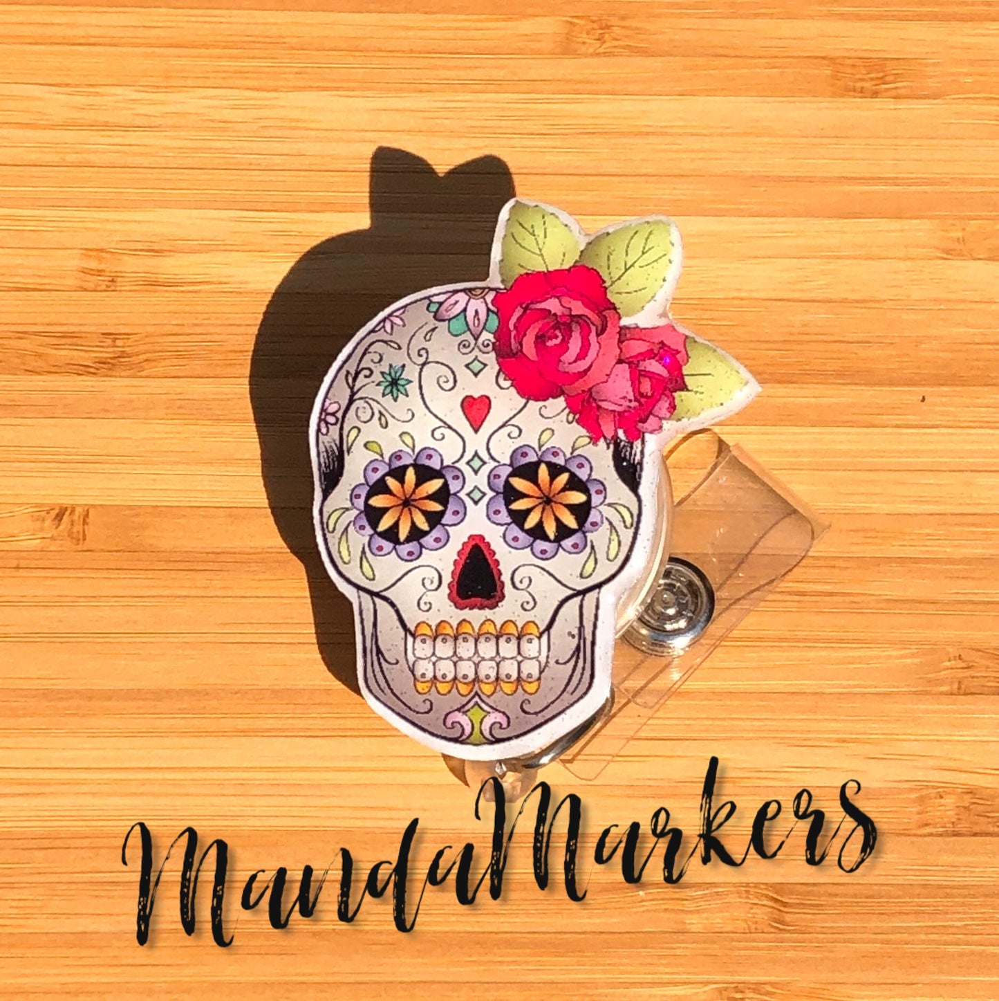 Badge Reel Sugar Skull Mrs Day oF the Dead