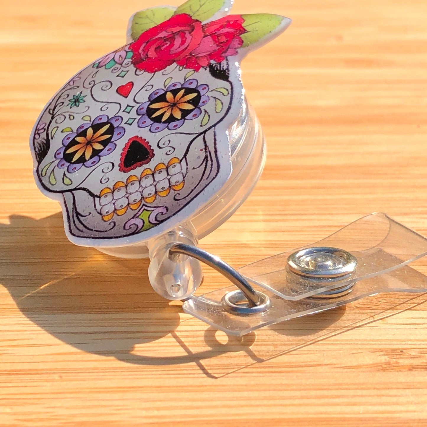 Badge Reel Sugar Skull Mrs Day oF the Dead