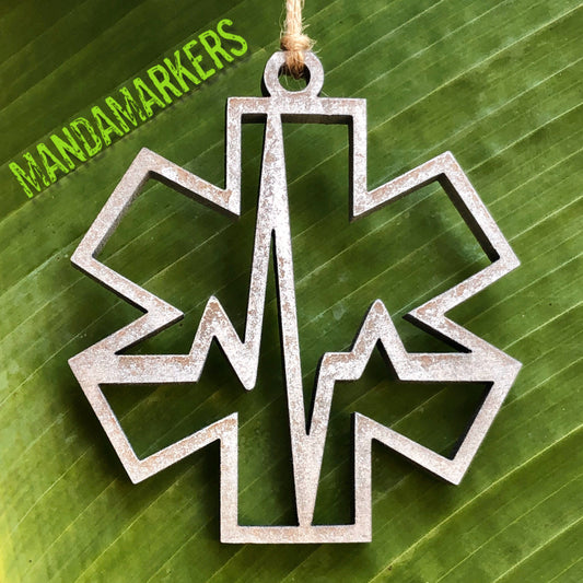 EMT Paramedic Heart Rate Christmas Ornament in Rustic Silver