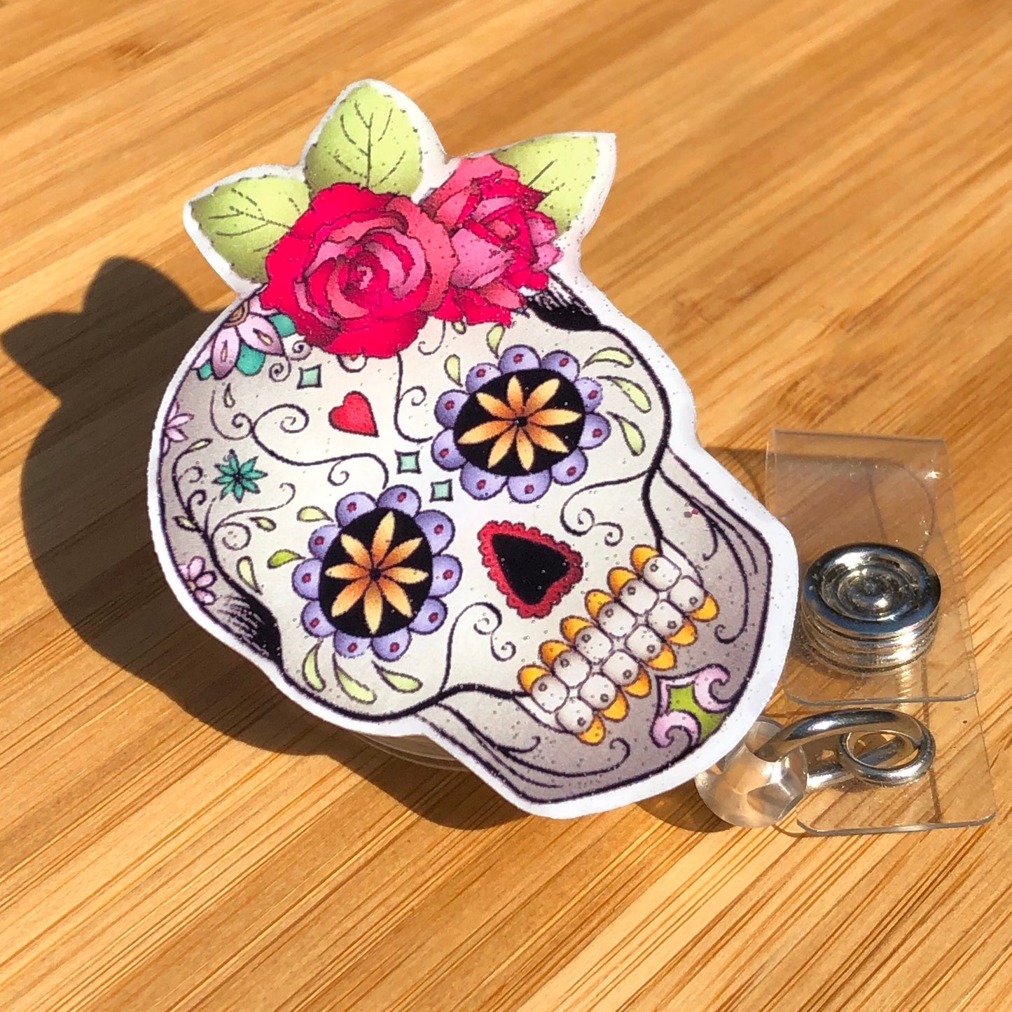 Badge Reel Sugar Skull Mrs Day oF the Dead