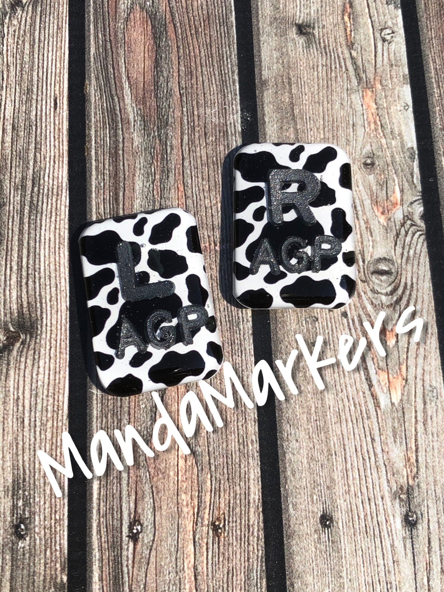 Cow Print Xray Markers Customized with Colored Initials