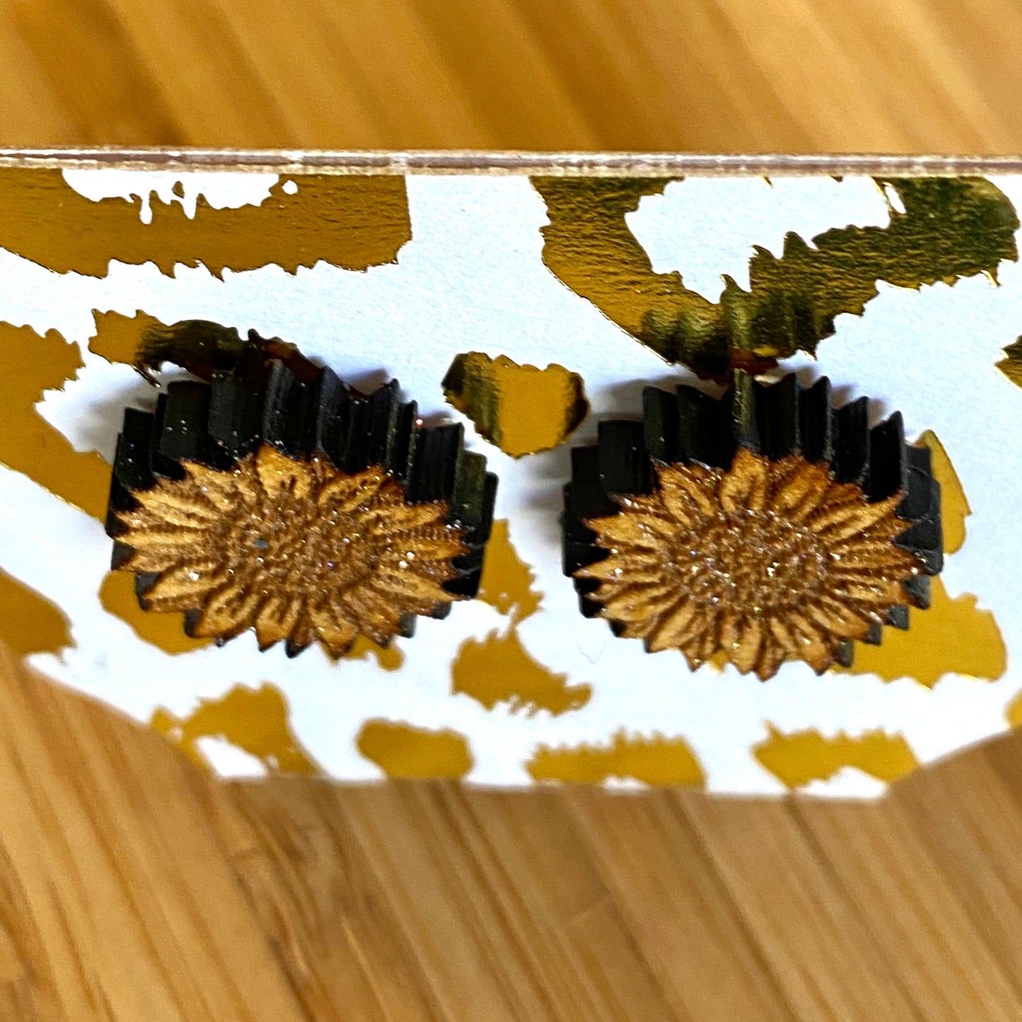Sunflower Wooden Earrings with Sterling Silver Studs Hypoallergenic