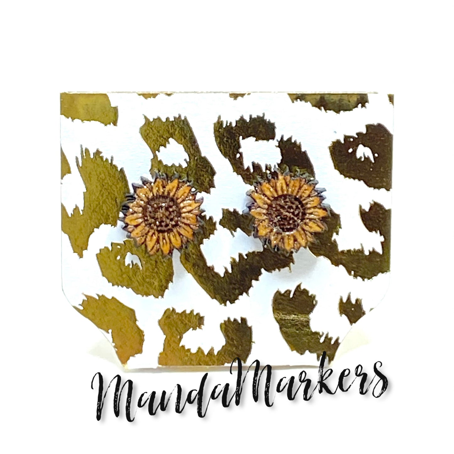 Sunflower Wooden Earrings with Sterling Silver Studs Hypoallergenic