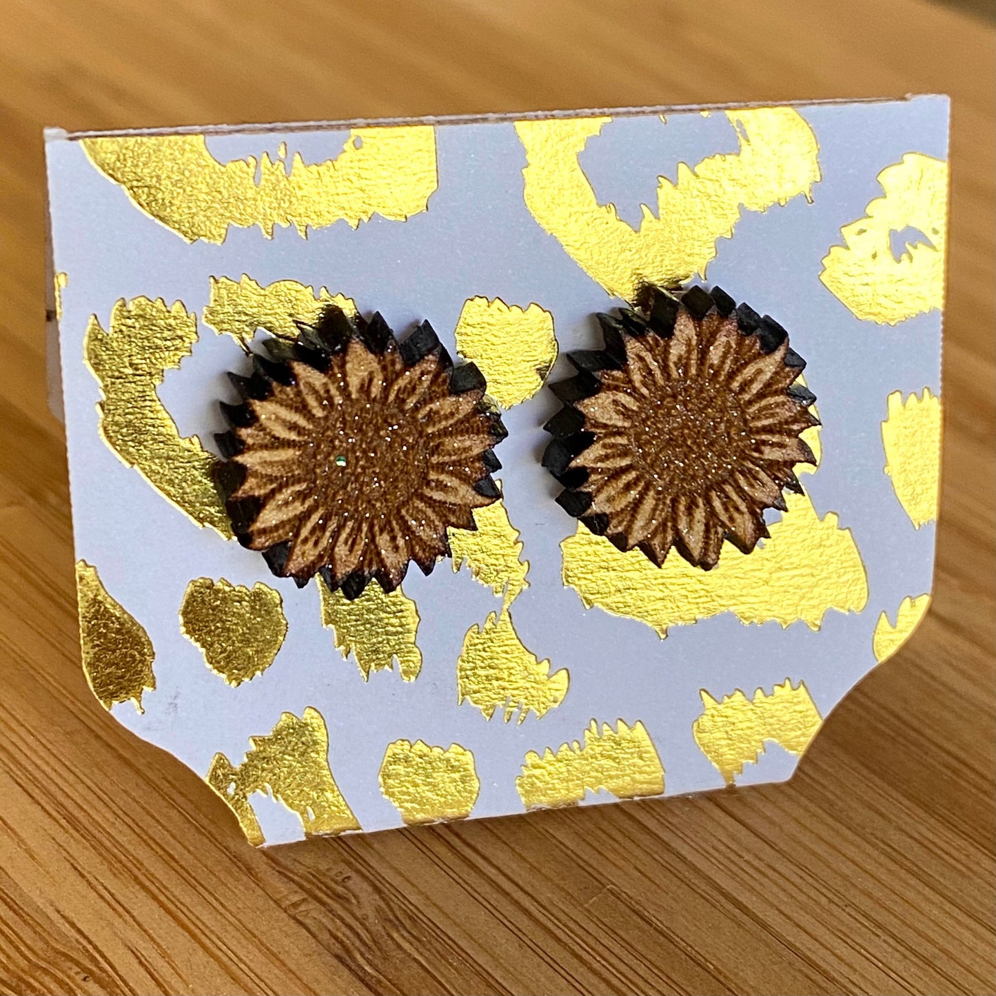 Sunflower Wooden Earrings with Sterling Silver Studs Hypoallergenic